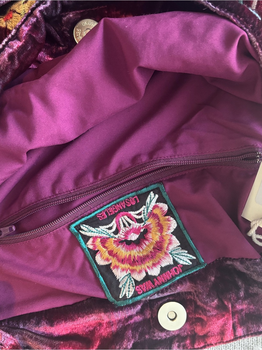 Johnny Was Velvet Tote Bag in Deep purple with Multicolor Embroidery - Picture 3 of 10